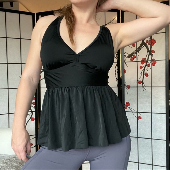 Adore Me Contour Plus Swim Top Swim Tankini Peplum Criss Cross Back Black - Picture 12 of 16